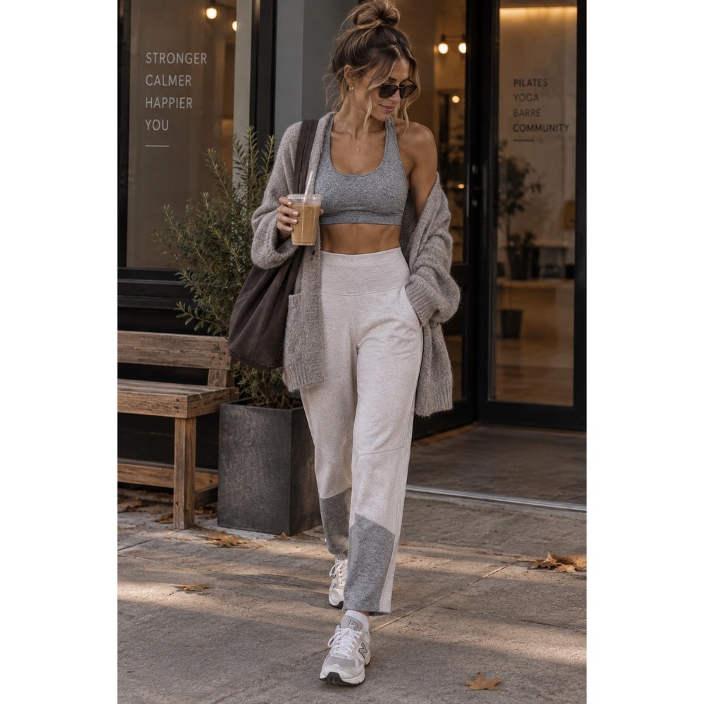 Outdoor Voices leggings fall 7/8 gray tan colorblock casual active layering med